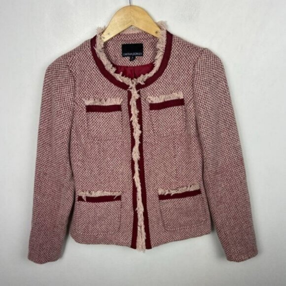 Cynthia Rowley Tweed Blazer Jacket Red Size Small Retro Fringe Bohemian Knit S - Picture 9 of 15